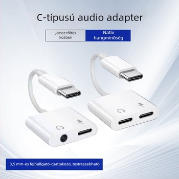 Type-C audio adapter 2 az 1-ben, 3,5 mm fejhallgatóhoz, digitális töltőkábel zenehallgatáshoz és töltéshez, széles kompatibilitás