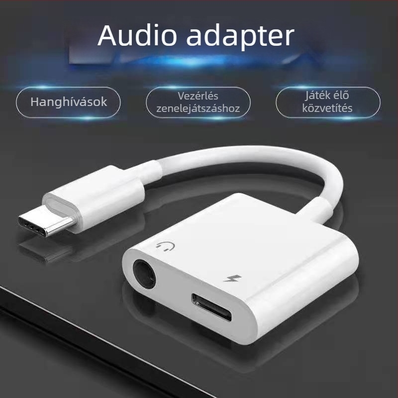 Type-C audio adapter 2 az 1-ben, 3,5 mm fejhallgatóhoz, digitális töltőkábel zenehallgatáshoz és töltéshez, széles kompatibilitás