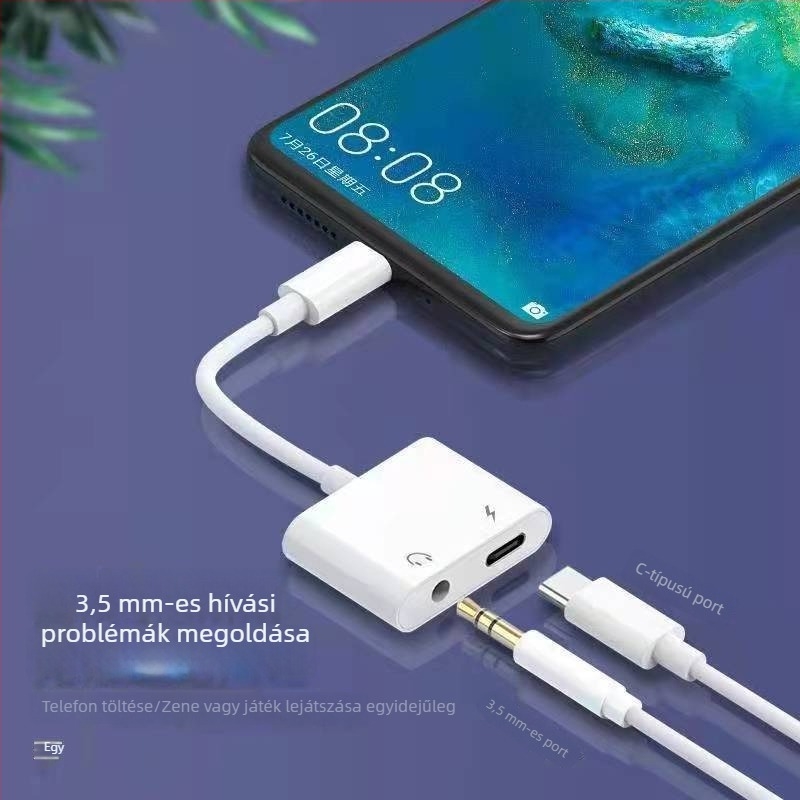 Type-C audio adapter 2 az 1-ben, 3,5 mm fejhallgatóhoz, digitális töltőkábel zenehallgatáshoz és töltéshez, széles kompatibilitás