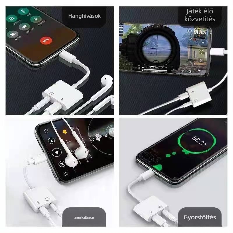 Type-C audio adapter 2 az 1-ben, 3,5 mm fejhallgatóhoz, digitális töltőkábel zenehallgatáshoz és töltéshez, széles kompatibilitás