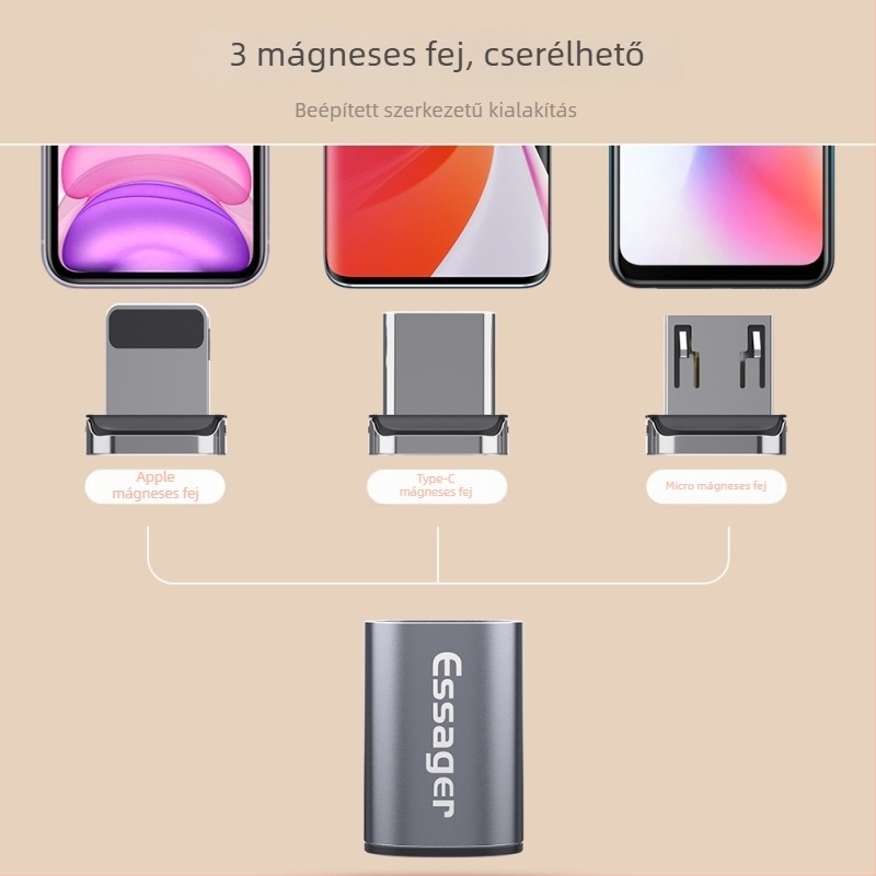 Mágneses három–in–egy adatkábel-adapter Lightning, Micro USB és USB-C csatlakozókkal