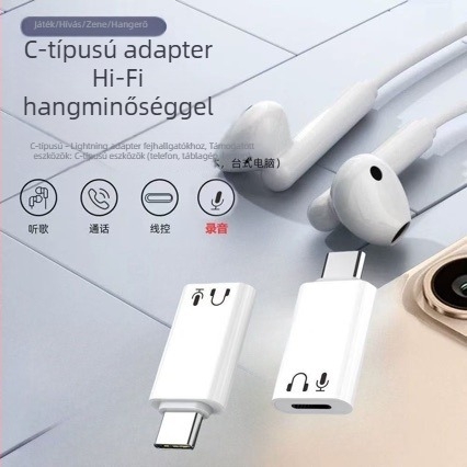 Barosch Lightning–Type-C adapter alumíniumötvözetből, női Lightning csatlakozó, férfi Type-C vég, iPhone fejhallgatókhoz, zenehallgatáshoz és hívásokhoz