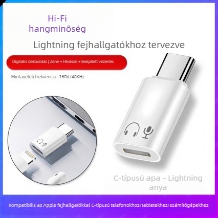 Barosch Lightning–Type-C adapter alumíniumötvözetből, női Lightning csatlakozó, férfi Type-C vég, iPhone fejhallgatókhoz, zenehallgatáshoz és hívásokhoz
