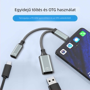 Type-C 2-az-1-ben USB 3.0 fonott OTG adapter kábel Apple iPhone Lightning-hoz