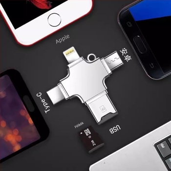 Type-C négy az egyben adapter Apple készülékekhez, USB 3.0 OTG és TF kártyaolvasó Androidhoz