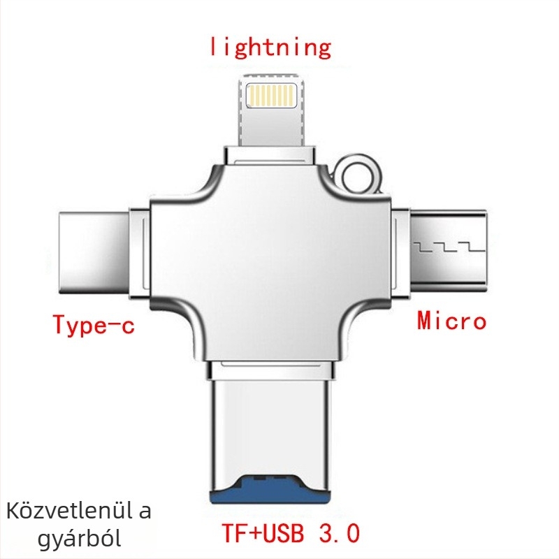 Type-C négy az egyben adapter Apple készülékekhez, USB 3.0 OTG és TF kártyaolvasó Androidhoz