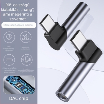 USB-C-tól 3,5 mm-es digitális audio fejhallgató-adapter tablettákhoz, 90 fokos kialakítással