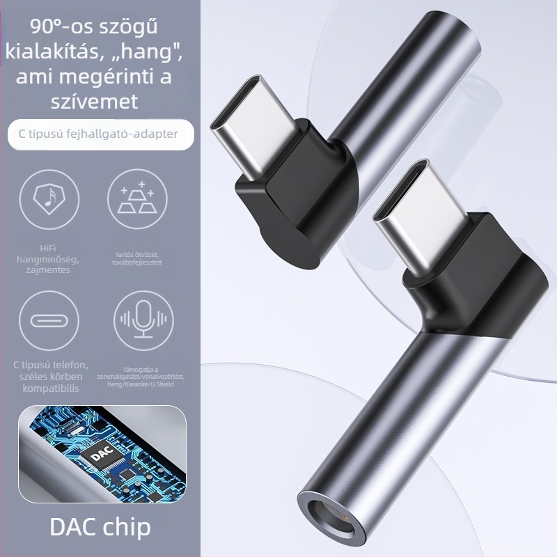 USB-C-tól 3,5 mm-es digitális audio fejhallgató-adapter tablettákhoz, 90 fokos kialakítással