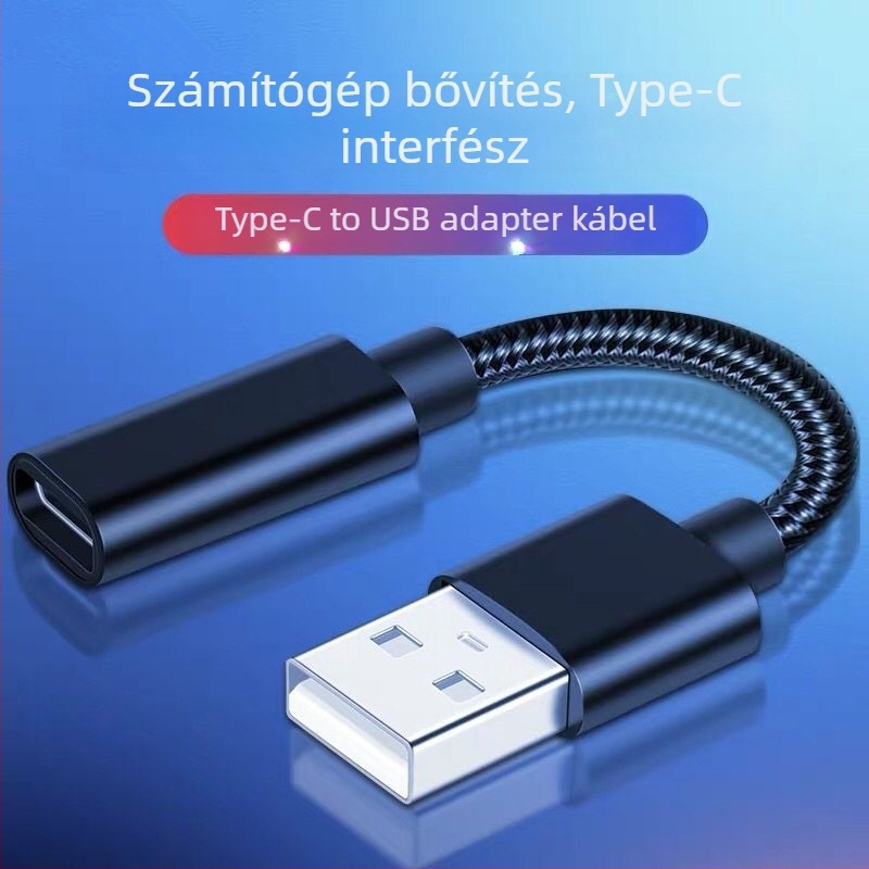 Type-C USB adapter kábel — USB-A férfi a Type-C női végével, beépített kábel, kompatibilis a legtöbb Type-C eszközzel