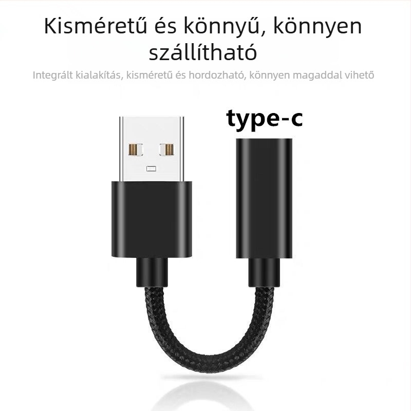 Type-C USB adapter kábel — USB-A férfi a Type-C női végével, beépített kábel, kompatibilis a legtöbb Type-C eszközzel