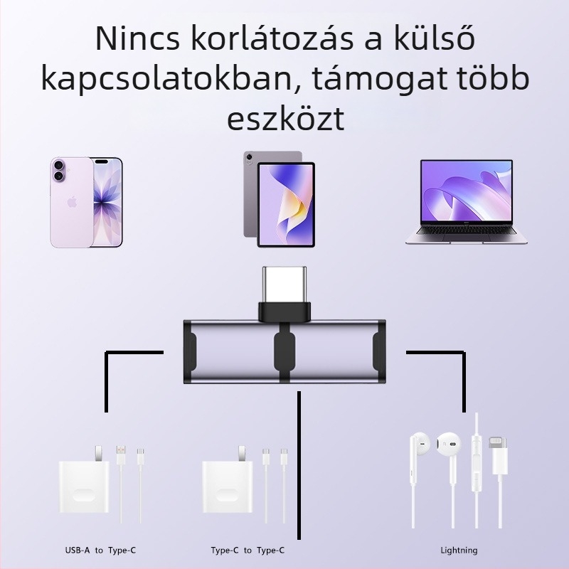 All-in-One Type-C Apple adapter Lightning hanggal és 100W PD gyors töltéssel tablettákhoz (modellek 15-17)