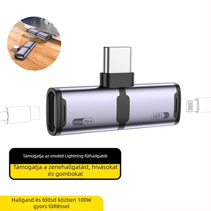 All-in-One Type-C Apple adapter Lightning hanggal és 100W PD gyors töltéssel tablettákhoz (modellek 15-17)