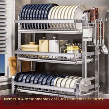 304 rozsdamentes acél edény-szárító állvány, egyszerű modern kialakítású konyhai tároló