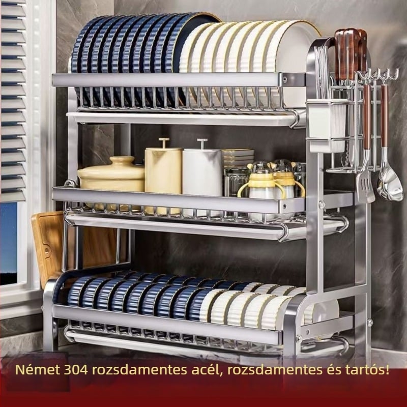 304 rozsdamentes acél edény-szárító állvány, egyszerű modern kialakítású konyhai tároló