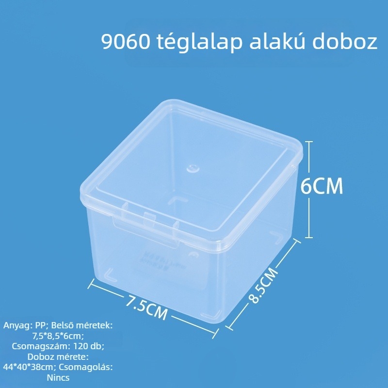 PP műanyag asztali tároló doboz lehajtható fedéllel, átlátszó, porálló, 1 L kapacitás, modell 9060