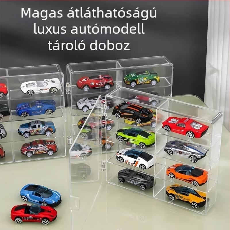 Telford Akril autómodell kiállító doboz, többfunkciós tároló, modern minimalist stílus, 18 L kapacitás, 48 darabos készlet
