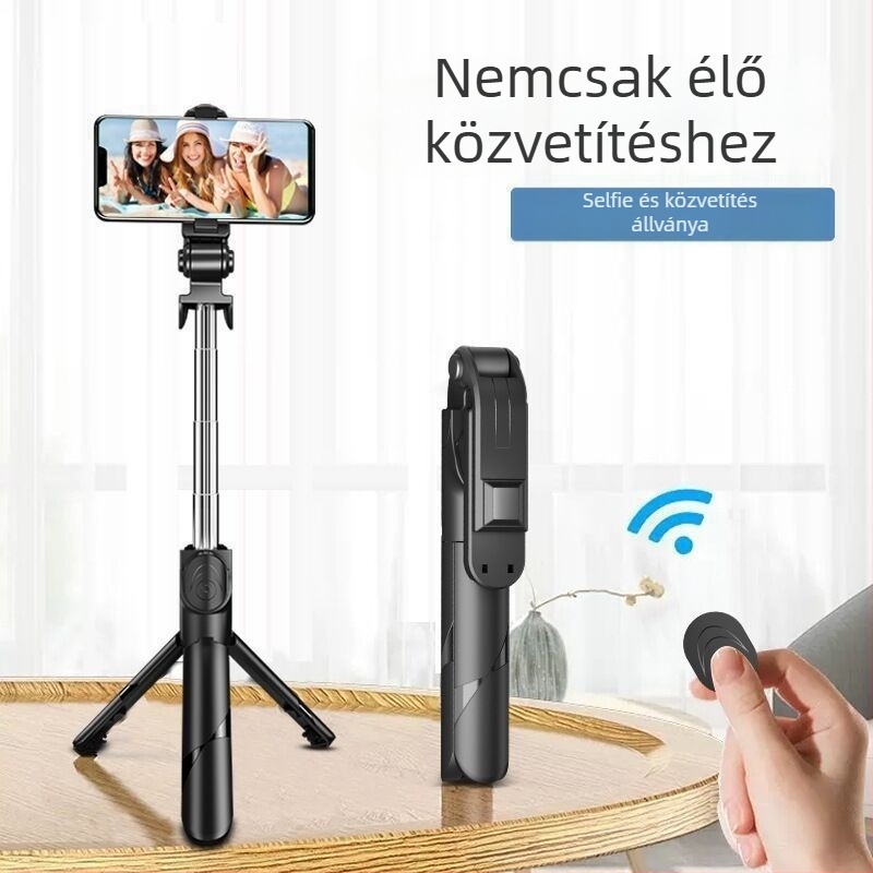 Selfie bot állvánnyal, Bluetooth távirányító, hordozható, összecsukható, rozsdamentes acélból, univerzális okostelefon-kompatibilis