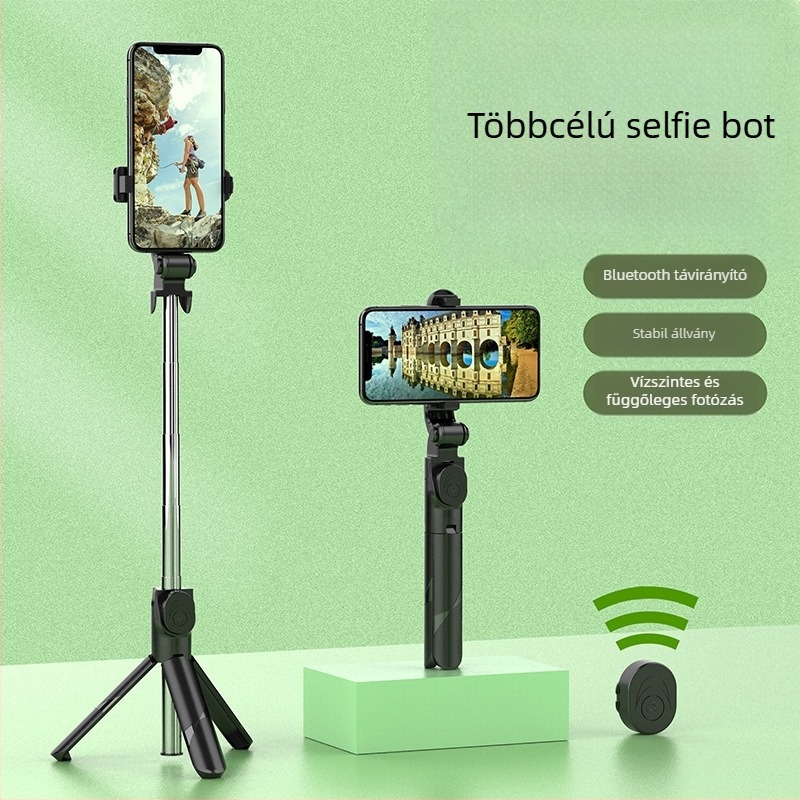 Selfie bot állvánnyal, Bluetooth távirányító, hordozható, összecsukható, rozsdamentes acélból, univerzális okostelefon-kompatibilis