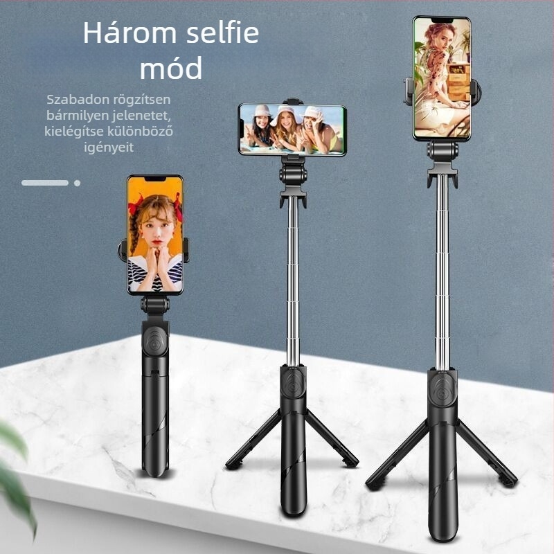 Selfie bot állvánnyal, Bluetooth távirányító, hordozható, összecsukható, rozsdamentes acélból, univerzális okostelefon-kompatibilis