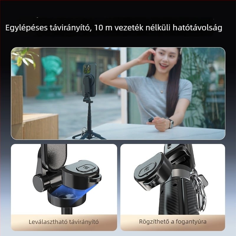 Univerzális hordozható teleszkópos mágneses Bluetooth-selfie pálca távirányítóval