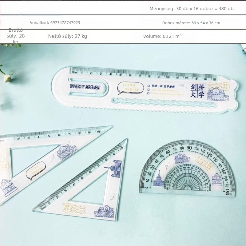 Négy darabos műanyag könyvjelző‑vonalzó készlet – kapibara téma, többfunkciós, modell 7901, nettó tömeg kb. 50,6 g