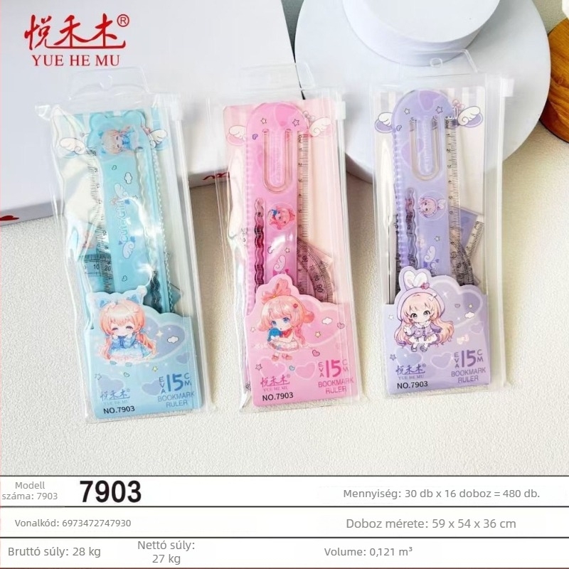 Négy darabos műanyag könyvjelző‑vonalzó készlet – kapibara téma, többfunkciós, modell 7901, nettó tömeg kb. 50,6 g