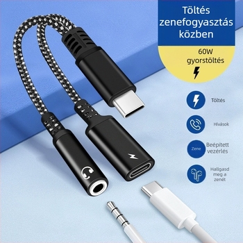 Type-C 1-2 osztó kábel Huawei és Xiaomi okostelefonokhoz