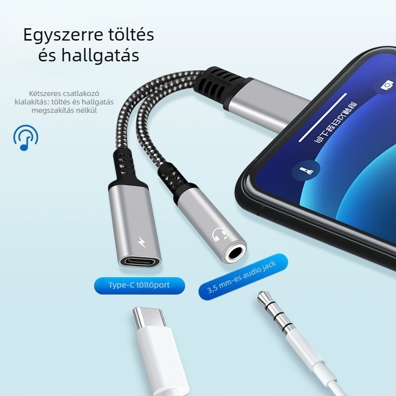 Type-C 1-2 osztó kábel Huawei és Xiaomi okostelefonokhoz