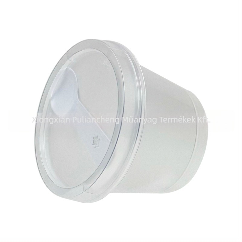 Egyszer használatos átlátszó műanyag pohár joghurthoz fedéllel, PP műanyag, szitanyomás logó