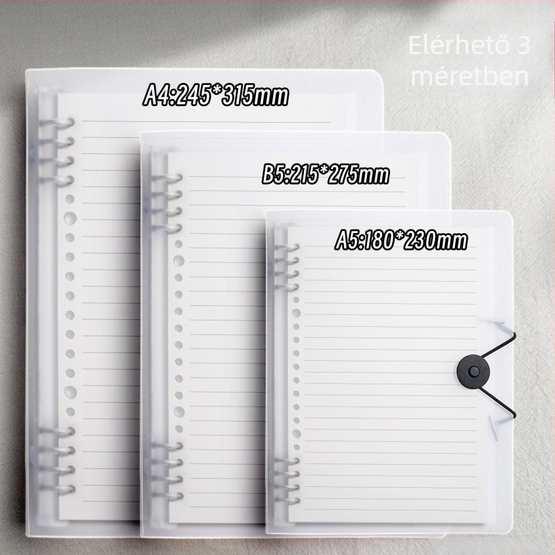 PP borítóval és kivehető oldalakkal ellátott notesz, A4, B5 és A5 formátumok