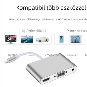 iPhone-tól VGA/HDMI adapter (Model 230, semleges márka, kompatibilis iPhone-nal)