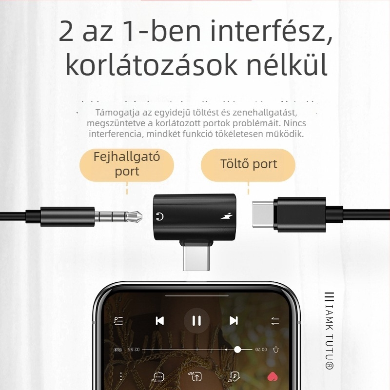 Type-C DAC adapter 2-in-1, hajlított kivitel, 3,5 mm-es fejhallgató-csatlakozóval, digitális-analóg átalakító, zenehallgatás és híváskezelés