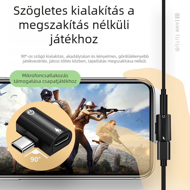 Type-C DAC adapter 2-in-1, hajlított kivitel, 3,5 mm-es fejhallgató-csatlakozóval, digitális-analóg átalakító, zenehallgatás és híváskezelés