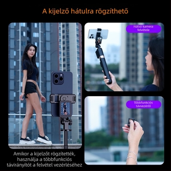 CL07 Selfie stick képernyővetítéssel, valós idejű kijelző, teleszkópos alumíniumkar, rezgéscsillapítás, Bluetooth távirányító