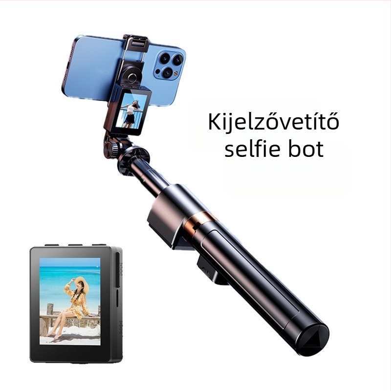 CL07 Selfie stick képernyővetítéssel, valós idejű kijelző, teleszkópos alumíniumkar, rezgéscsillapítás, Bluetooth távirányító