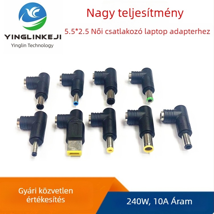 Notebook DC adapter, 5.5×2.5 mm, női–férfi csatlakozó, 240W