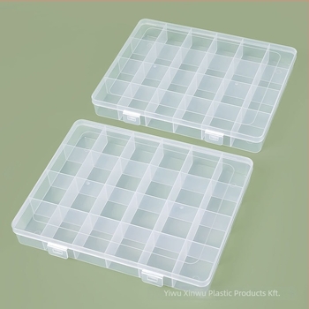 Fedéllel ellátott 24 rekeszes tároló doboz, PP műanyagból, hardver-alkatrészek és ékszerek tárolására