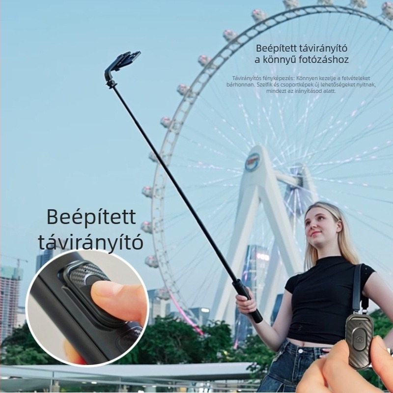 Bluetooth‑os önálló selfie állvány T1 telefonhoz – talajra álló trípod, alumíniumötvözet, kinyitható, távirányítóval, alkalmas kültéri/otthoni/irodai használatra és élő közvetítésre
