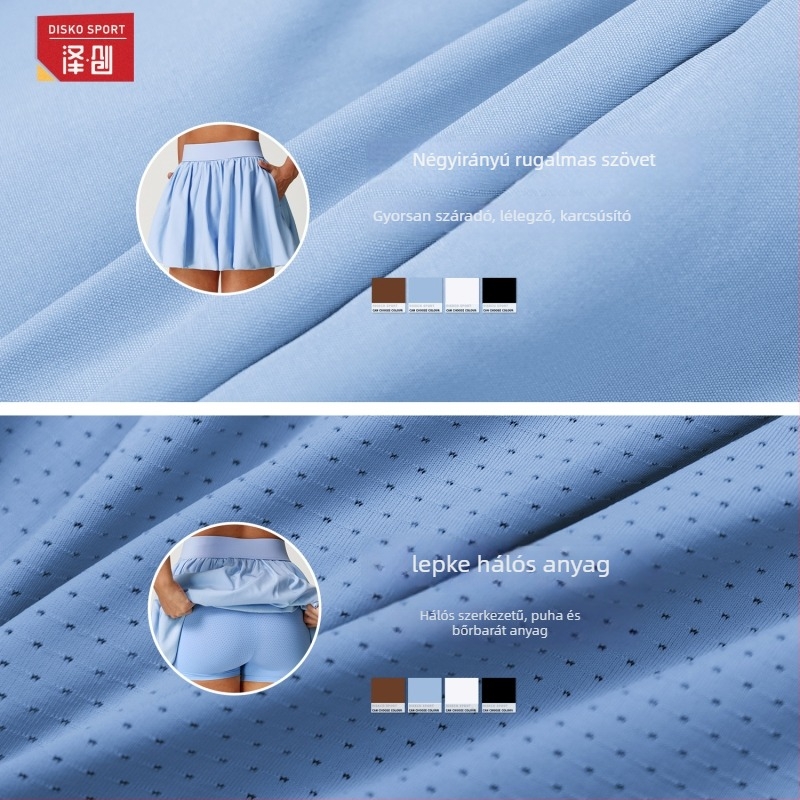 Női sportos szoknya gyorsan száradó, négypontos elasztikus szövésű anyagból; 97% poliészter, 3% spandex; bélés nylon/spandex 78/22; belső hálós bélés; zsebfedél; alkalmas futáshoz, tenisze, edzéshez