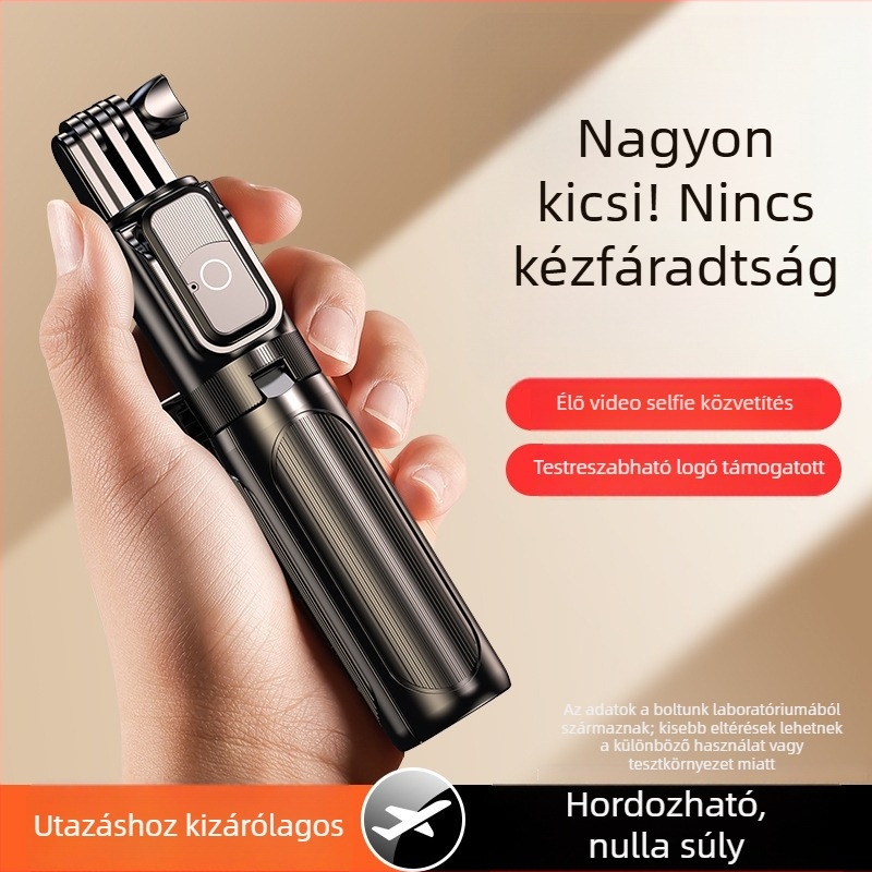 Kézben tartható mini selfie pálca Bluetooth világítással, rozsdamentes acélból, távvezérlő, univerzális telefon-tartó