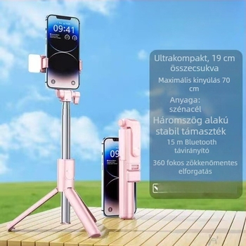 Bluetoothos mobiltelefonos selfie kar, levenhető sminkfénnyel és esernyő-stílusú állvánnyal, hordozható kézi kivitel
