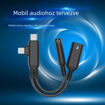 Kétfejű 2–in–1 audio adapter kábel, 3,5 mm-es jack, USB-C/Lightning, Apple-kompatibilis