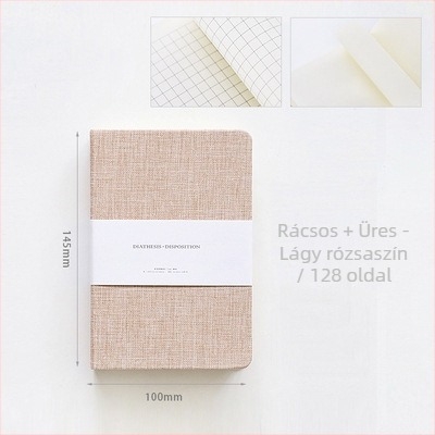 Textil borítású jegyzetfüzet testre szabható naplóval, rácsos elrendezés, offset papír 100 g/m²