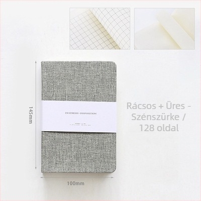 Textil borítású jegyzetfüzet testre szabható naplóval, rácsos elrendezés, offset papír 100 g/m²