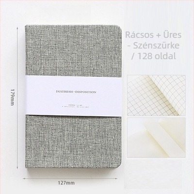 Textil borítású jegyzetfüzet testre szabható naplóval, rácsos elrendezés, offset papír 100 g/m²