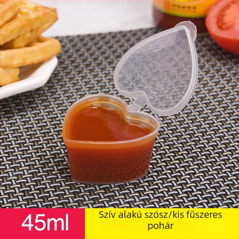 Szív alakú egyszer használatos szószkehely, PP műanyagból, kapacitás 100 ml alatt, 500 darabos csomagolásban