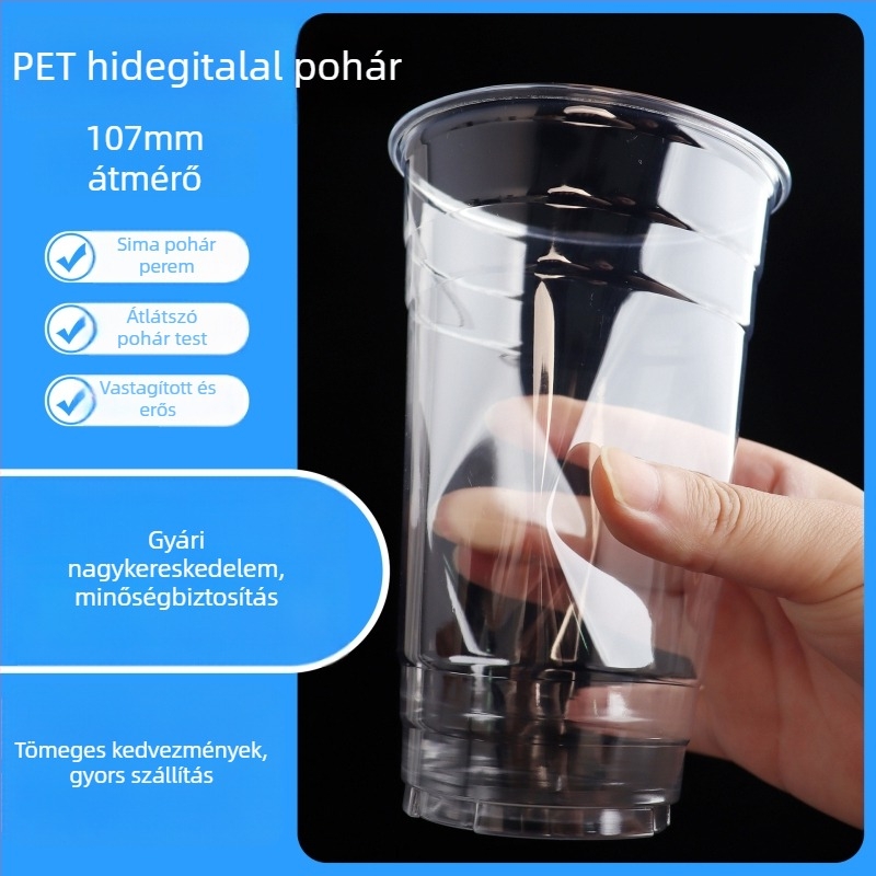 Egyedi, egyszer használatos PET műanyag pohár, 107 mm átmérő, 1000 ml kapacitás, nagy méretű tej-tea és gyümölcs tea pohár, Torch pohár, 32 oz