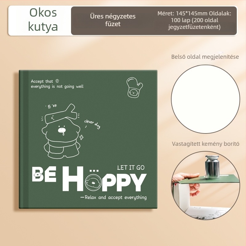 Notesz gyűrűs kötésű; nyersfa cellulóz papír; 80 g/m²; 50–100 oldal; nosztalgikus retró stílus