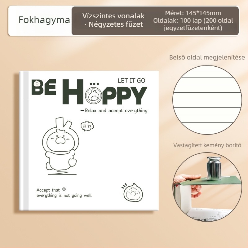Notesz gyűrűs kötésű; nyersfa cellulóz papír; 80 g/m²; 50–100 oldal; nosztalgikus retró stílus