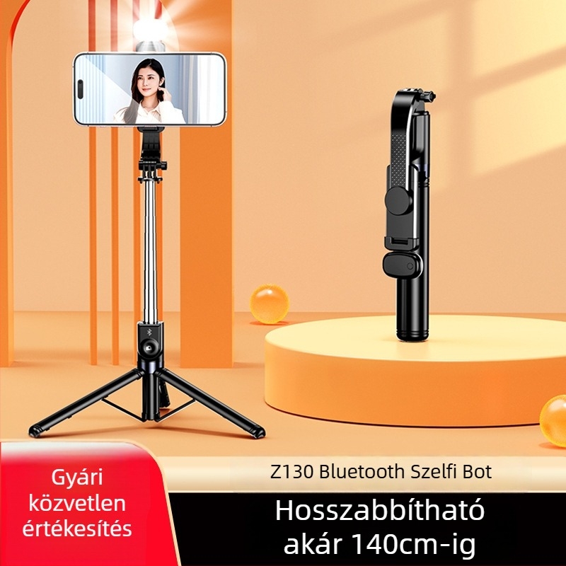 Bluetooth Z130 önarckép pálca – Hordozható mindent egyben kivitel világítással élő közvetítéshez, ötvözet test, távirányító a csomagban, Bluetooth-kapcsolat, kompatibilis állvánnyal